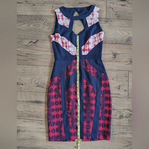 Navy and Red Patterned Sleeveless Dress
